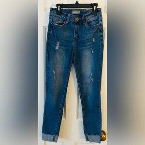 SOUNDGIRL Juniors Retro High Rise Distressed Jeans with 2-Inch cuffs. Size: (5)